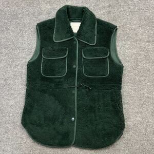 Anthropologie Cozy Cinched Faux Shearling Vest Womens XXS Green Draw Waist